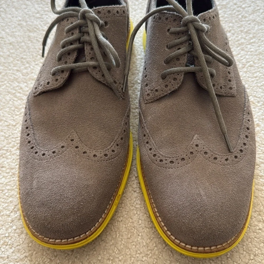 Cole Haan Grand Oxford Grey Suede Leather Neon Wingtip Sneakers Shoes Mens 9